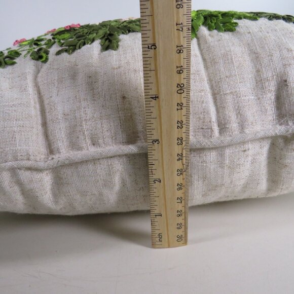 Ribbon Embroidered Spring Pillow Floral Design with Heather back - Picture 3 of 6